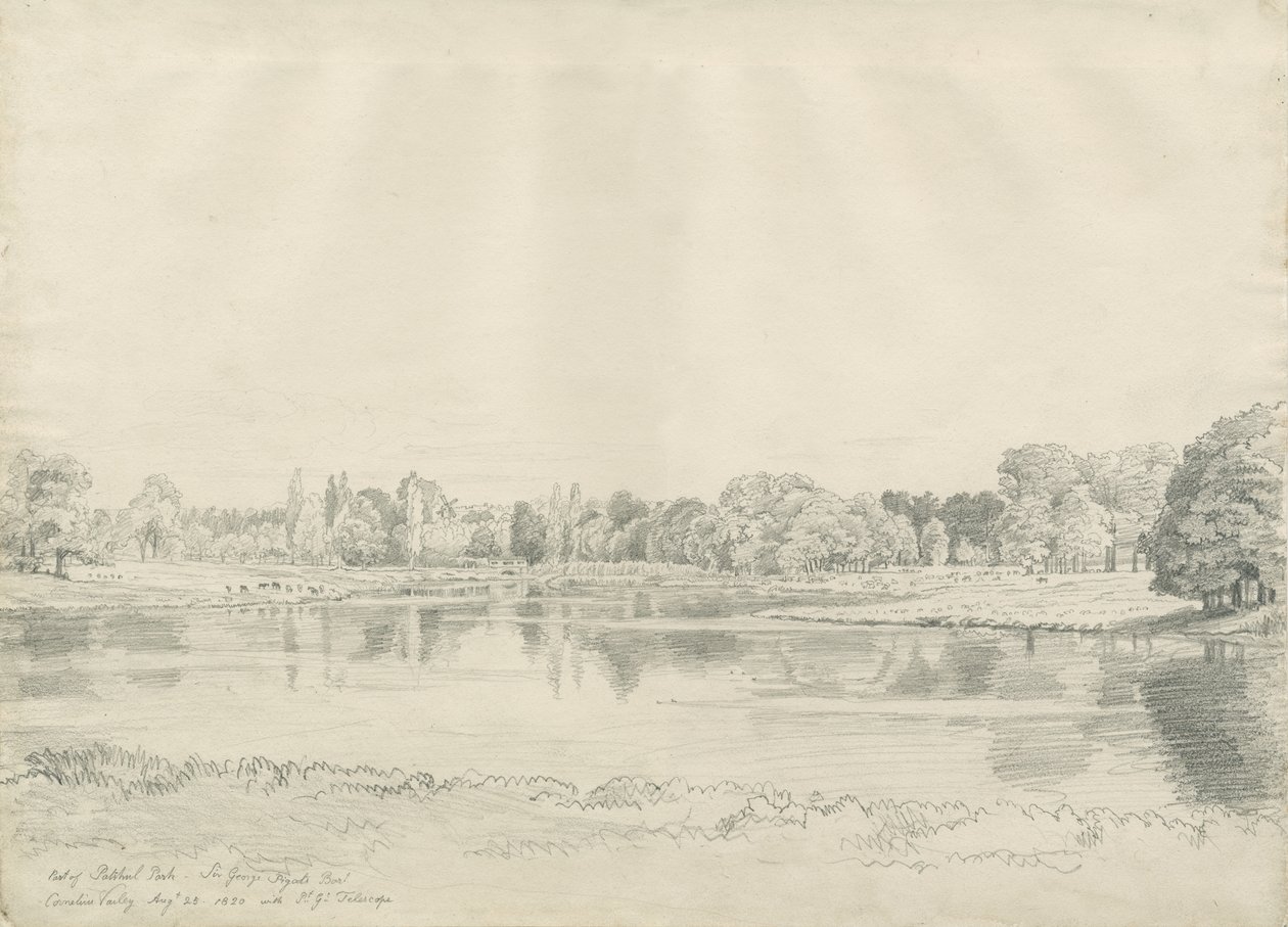 Patshull House - Park and Pool: blyantstegning, 25. august 1820 af John Buckler