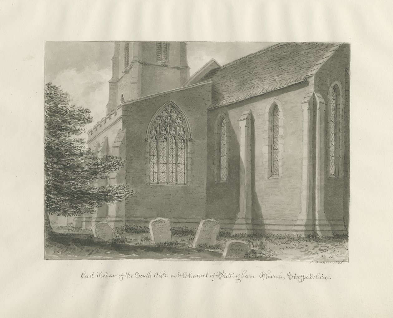 Pattingham Church - East Window: sepia-tegning, 1846 af John Buckler
