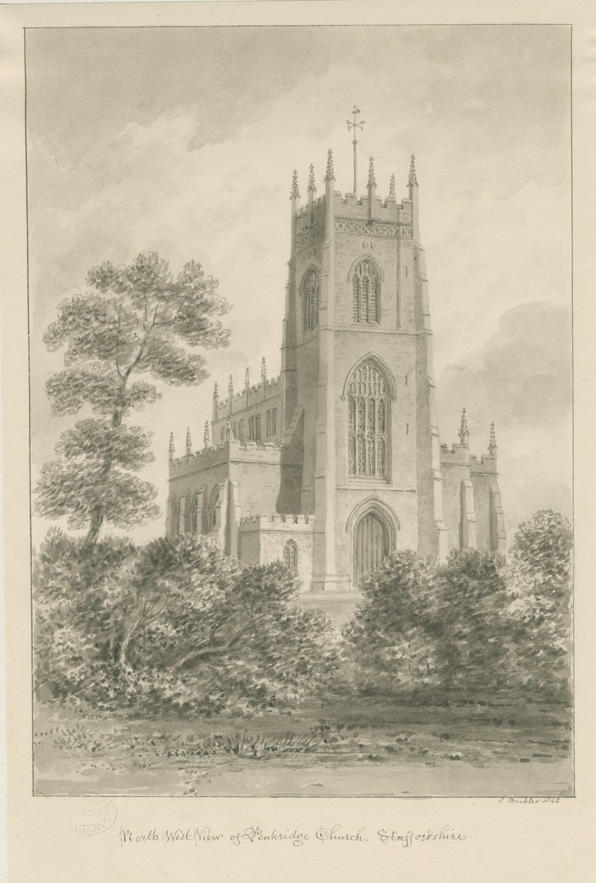 Penkridge Church: sepia tegning af John Buckler