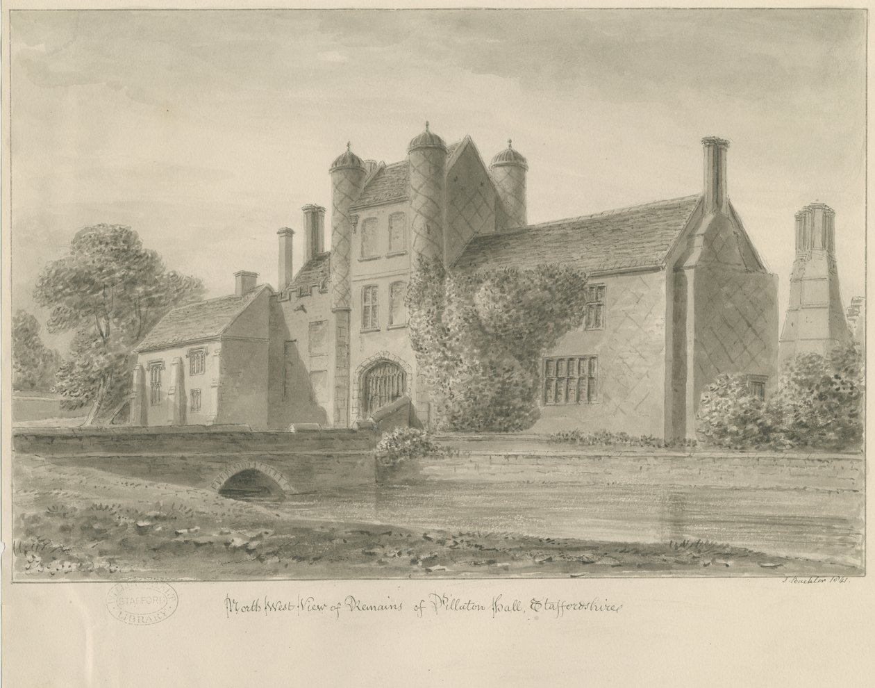 Pillaton Hall: sepia drawing, 1841dani af John Buckler