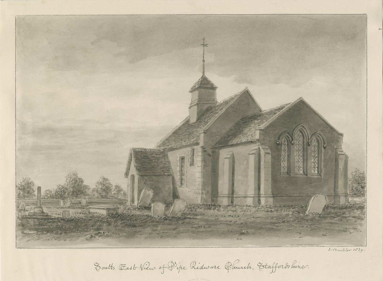Pipe Ridware Church: sepia tegning af John Buckler
