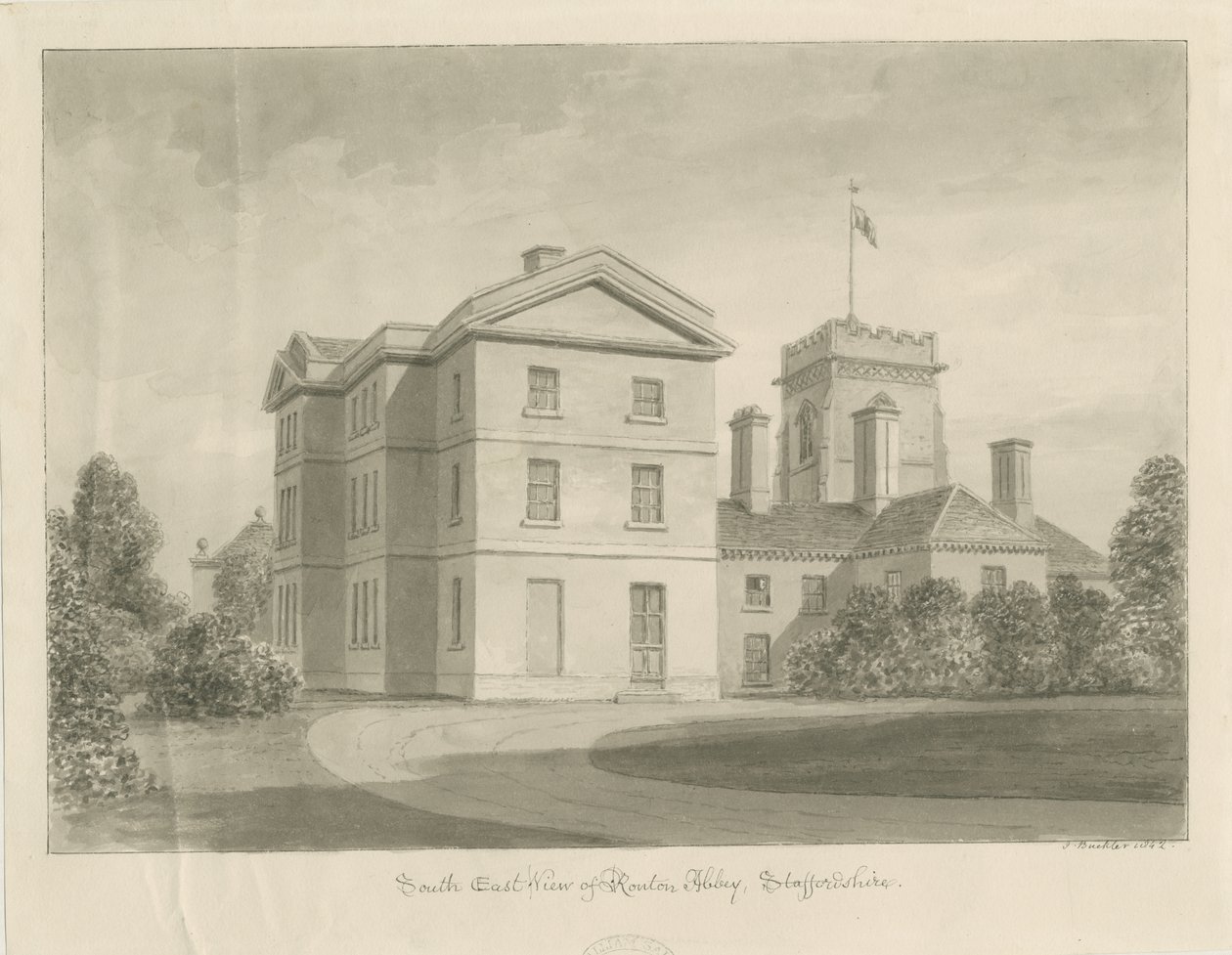 Ranton Abbey [Priory]: sepia drawing, 1842dani af John Buckler