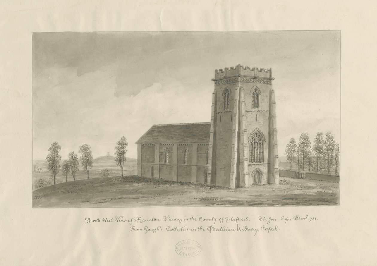 Ranton Abbey [Priory]: sepia-tegning, nd [1770-1851] (tegning) af John Buckler