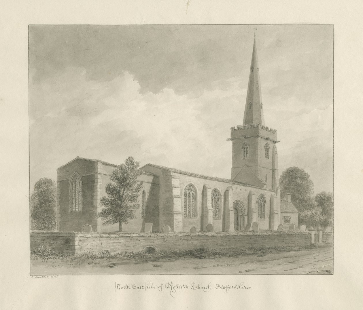 Rolleston Church: sepia drawing, 1848dani af John Buckler