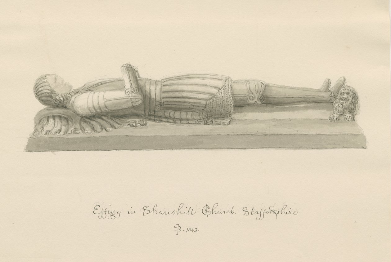 Shareshill Church- Monumental billedkunst til [Sir Humphrey Swynnerton]: sepia vask tegning af John Buckler