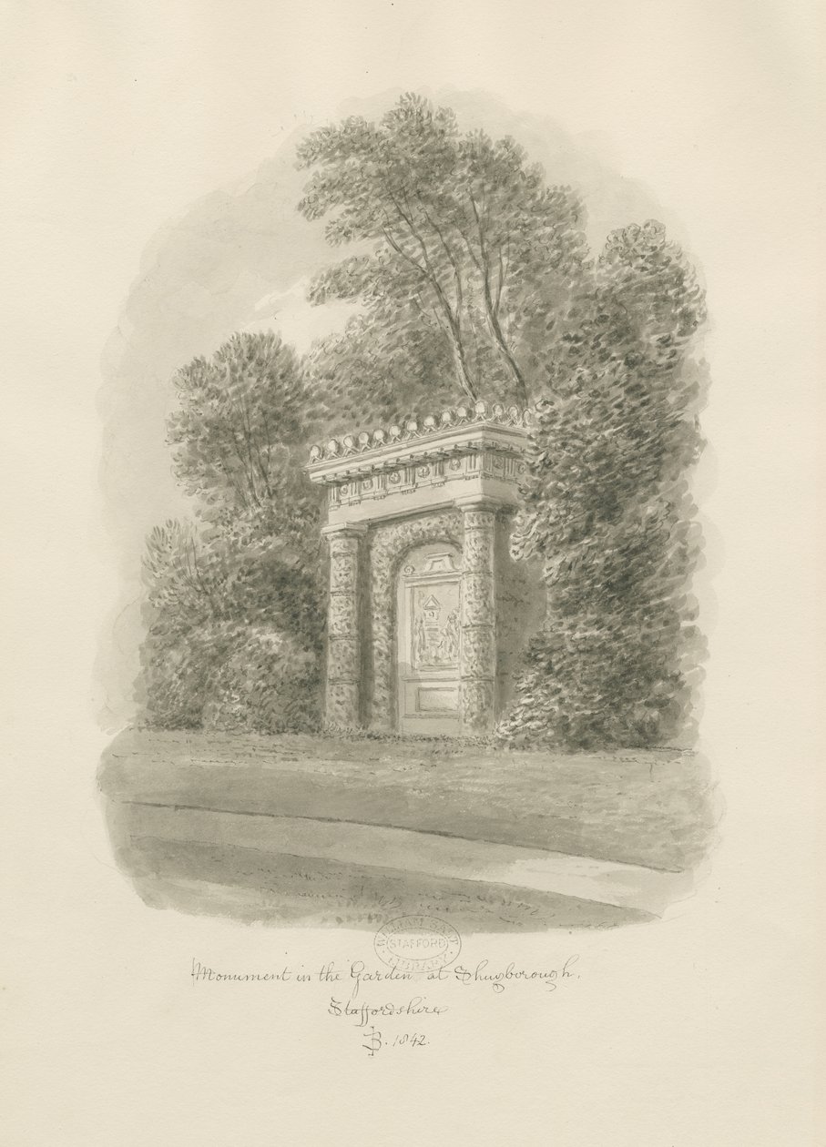 Shugborough - Monument: sepia tegning af John Buckler