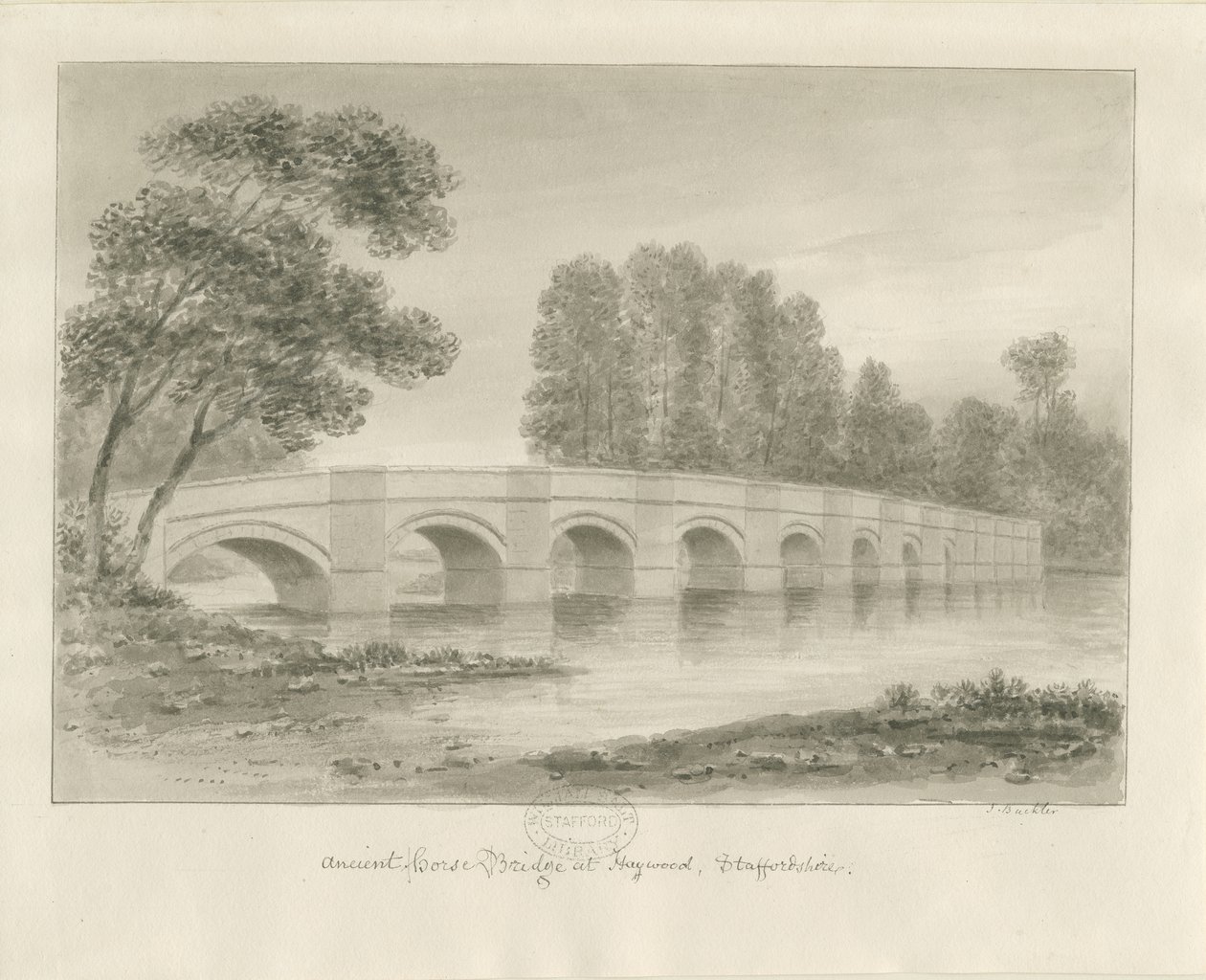 Shugborough Bridge: sepia-tegning, nd [?1840