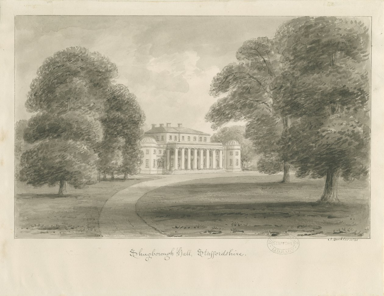 Shugborough Hall: sepia tegning af John Buckler