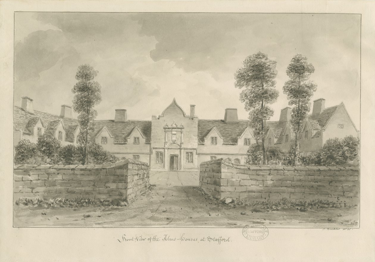 Stafford - Almshuse: sepia tegning af John Buckler