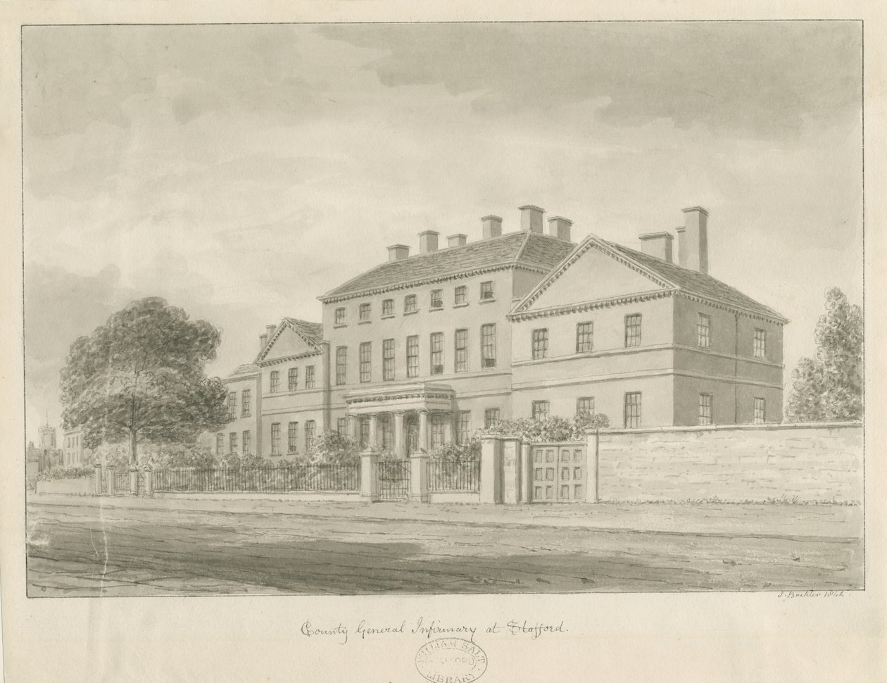 Stafford - County General Infirmary: sepia tegning af John Buckler