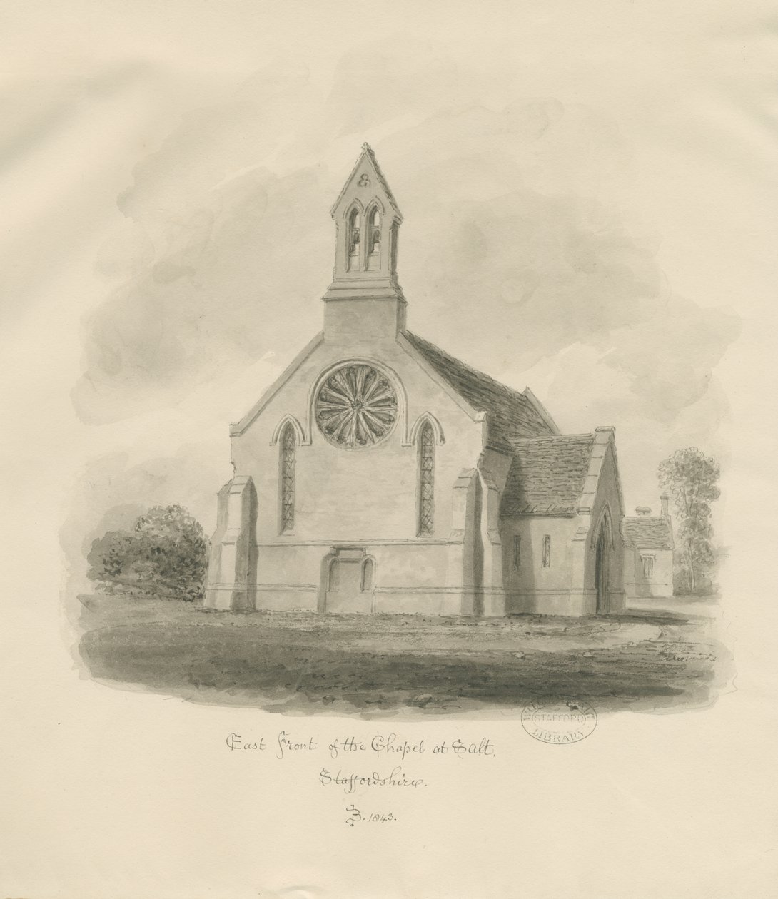 Stafford - Salt Chapel [St. James"]: sepia tegning af John Buckler