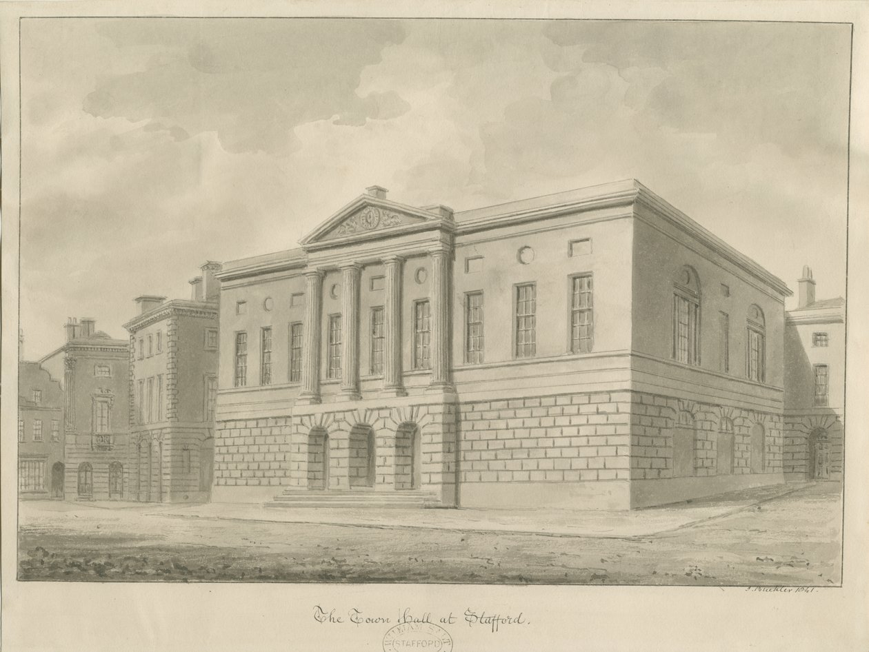 Stafford - Shire Hall: sepia tegning af John Buckler