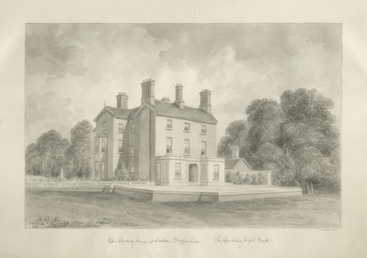 Standon - præstegård for pastor Joseph Salt: sepia-tegning af John Buckler