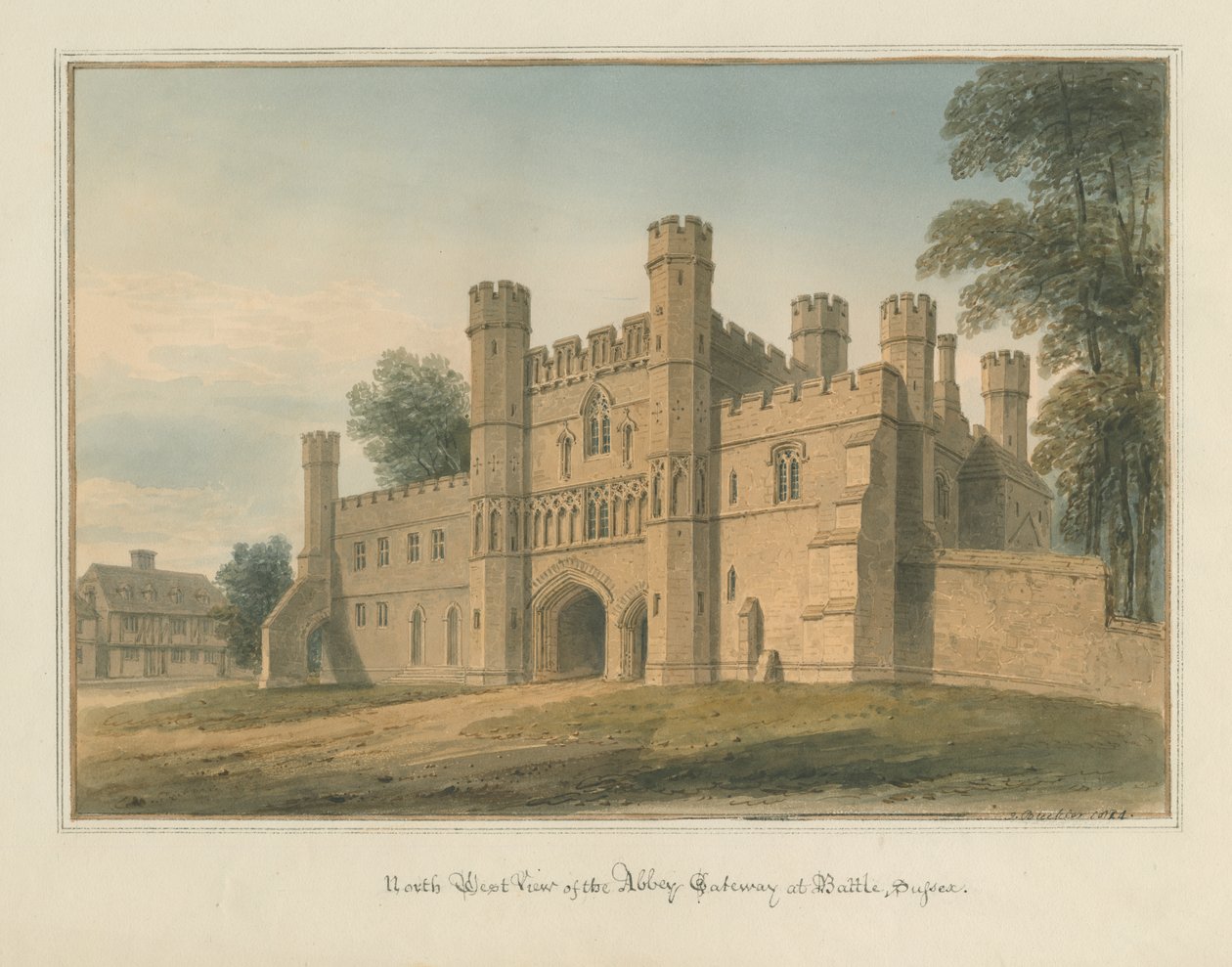 Sussex - Battle - Abbey Gateway, 1824 af John Buckler