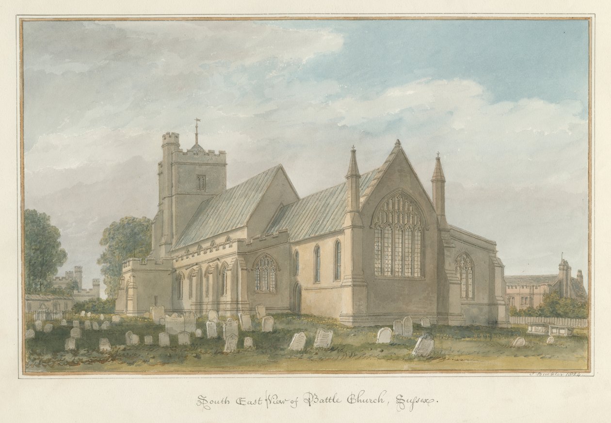 Sussex - Battle Church, 1824 af John Buckler