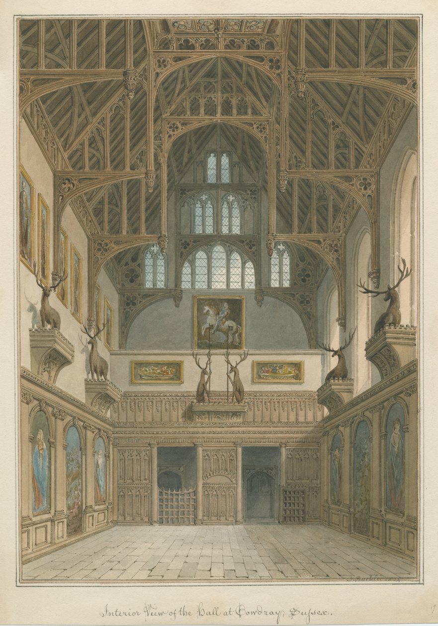 Sussex - Cowdray House - Interiør af Hall af John Buckler