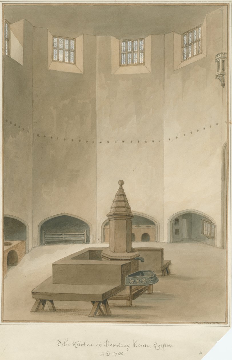 Sussex - Cowdray House - Interior of Kitchen, 1830 af John Buckler