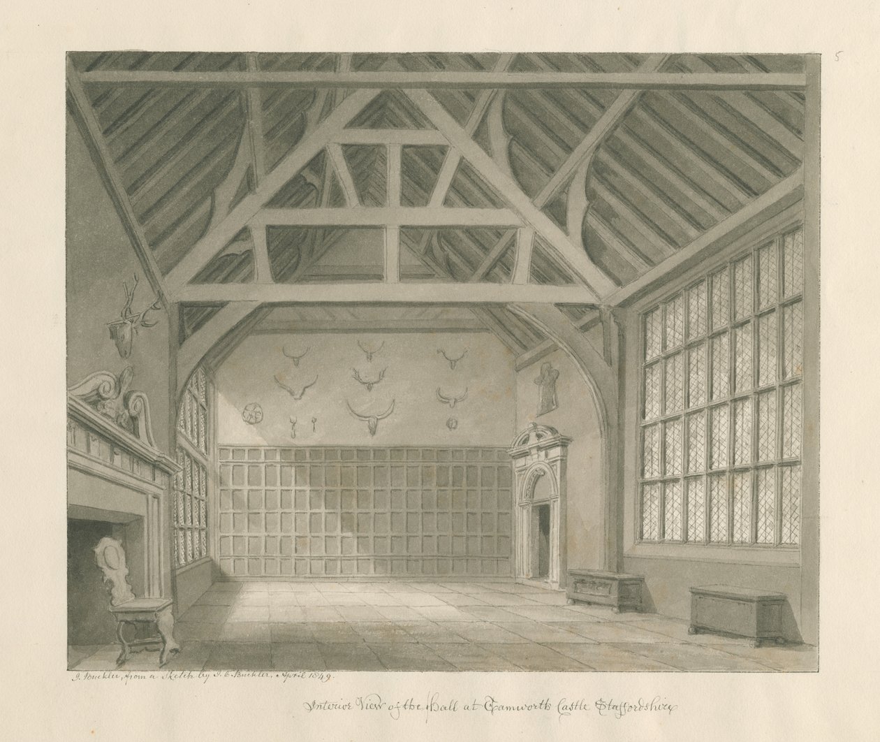 Tamworth Castle: sepia-tegning, april 1849 (tegning) af John Buckler