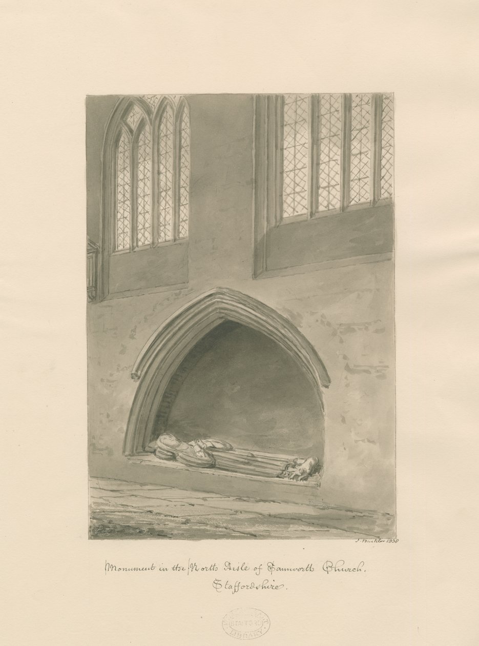Tamworth Church - Monument for præsten: sepia tegning af John Buckler