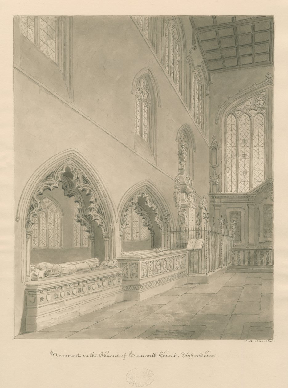 Tamworth Church - Monumenter: sepia tegning af John Buckler