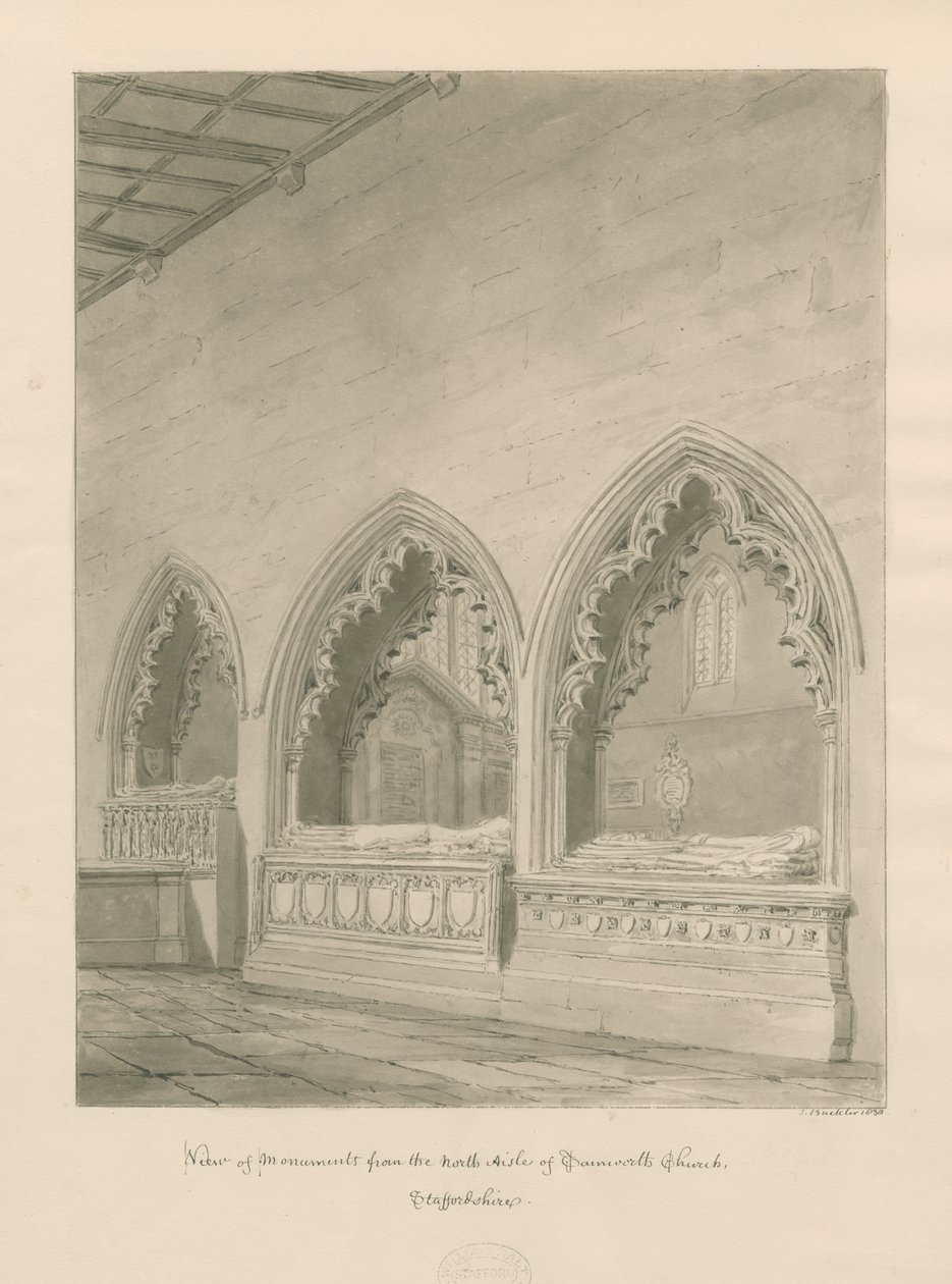 Tamworth Church - Monumenter: sepia tegning af John Buckler