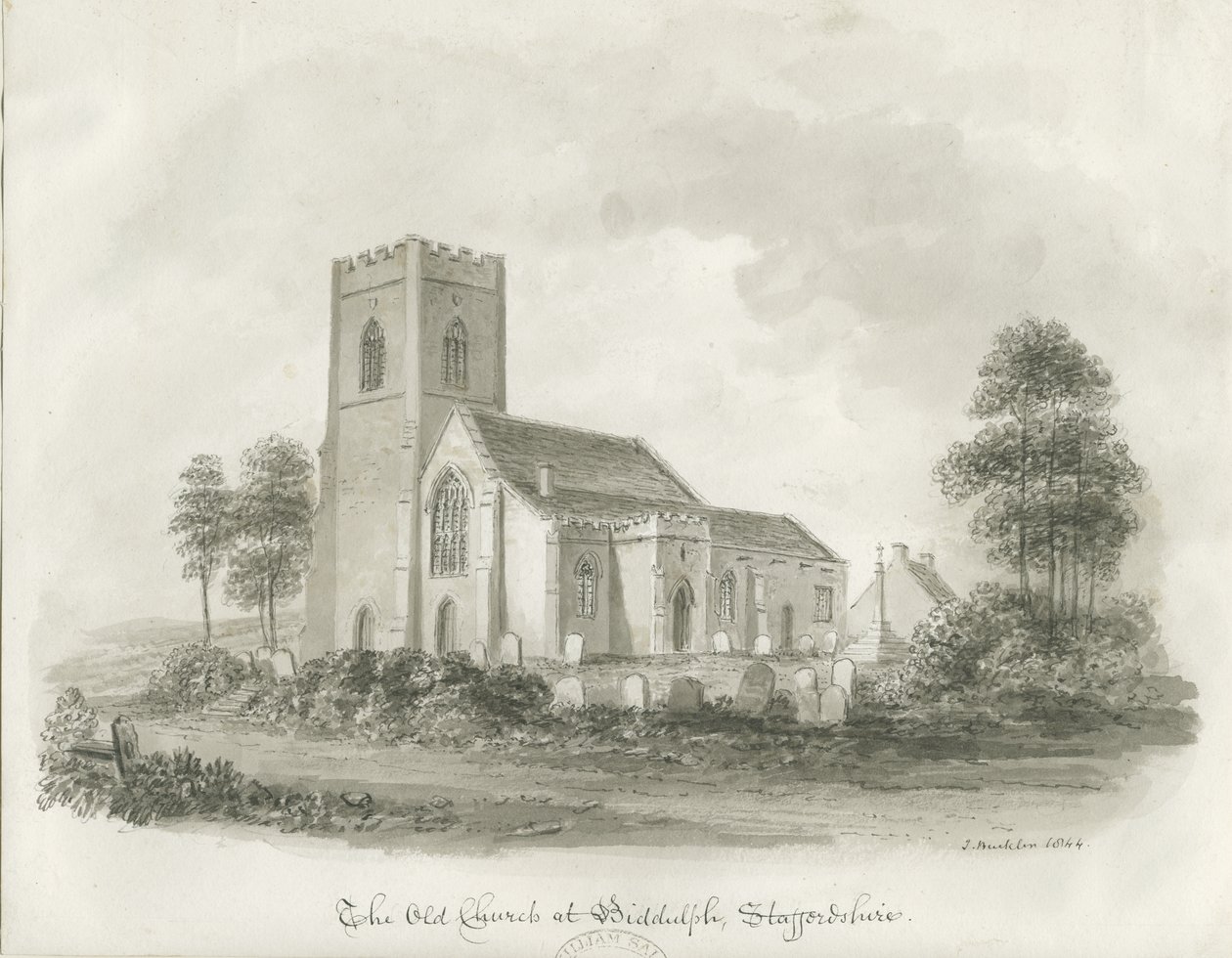 Den gamle kirke i Biddulph, Staffordshire, 1844 af John Buckler