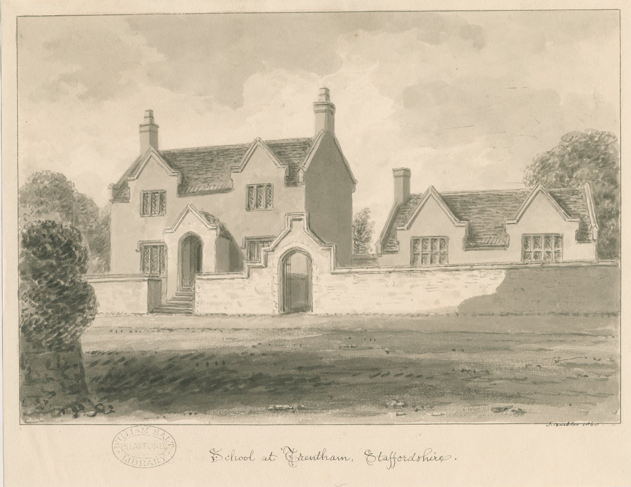 Trentham School: sepia vask tegning, 1840 af John Buckler