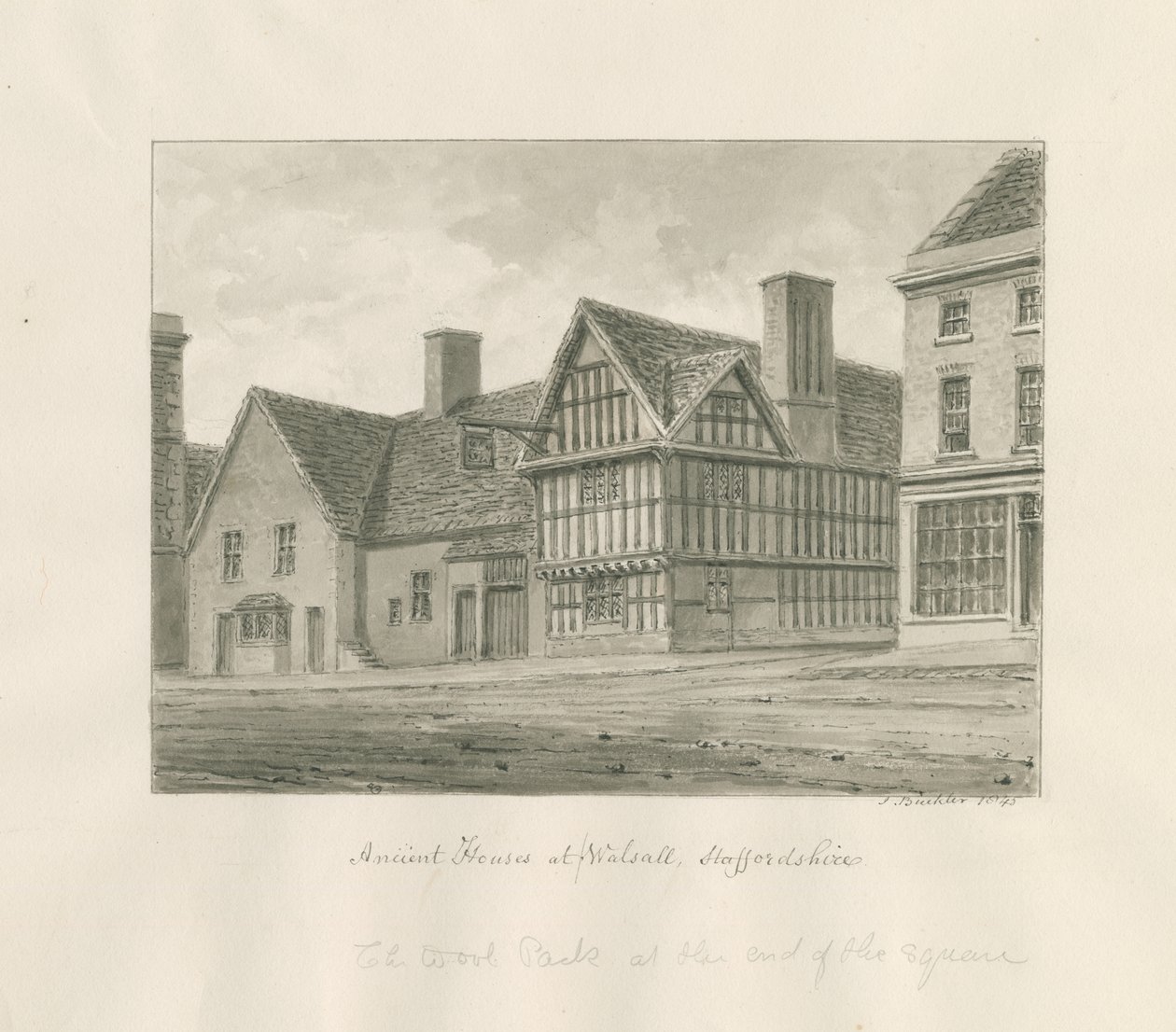 Walsall Town - Ancient House: sepia tegning af John Buckler