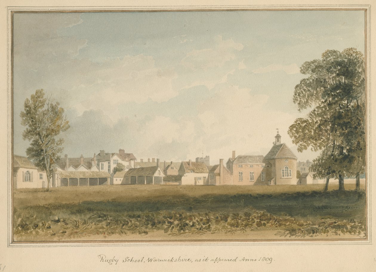 Warwickshire - Rugby School, 1809 af John Buckler