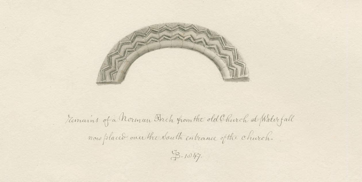 Waterfall Church - Remains of a Norman Arch: sepia-tegning af John Buckler