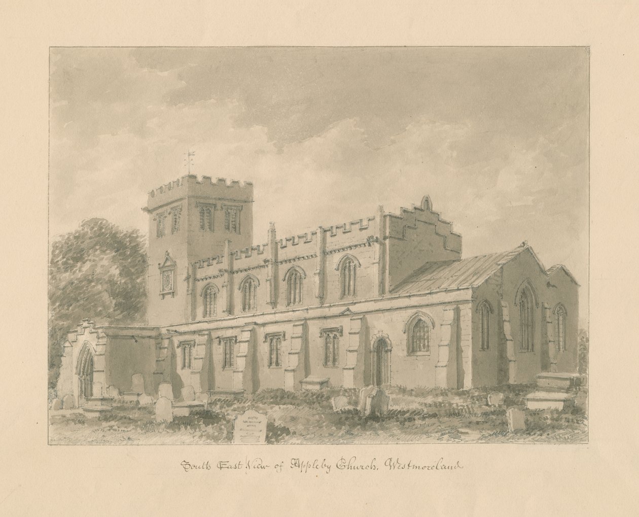 Westmorland - Appleby Church: sepia drawing, 1800dani af John Buckler