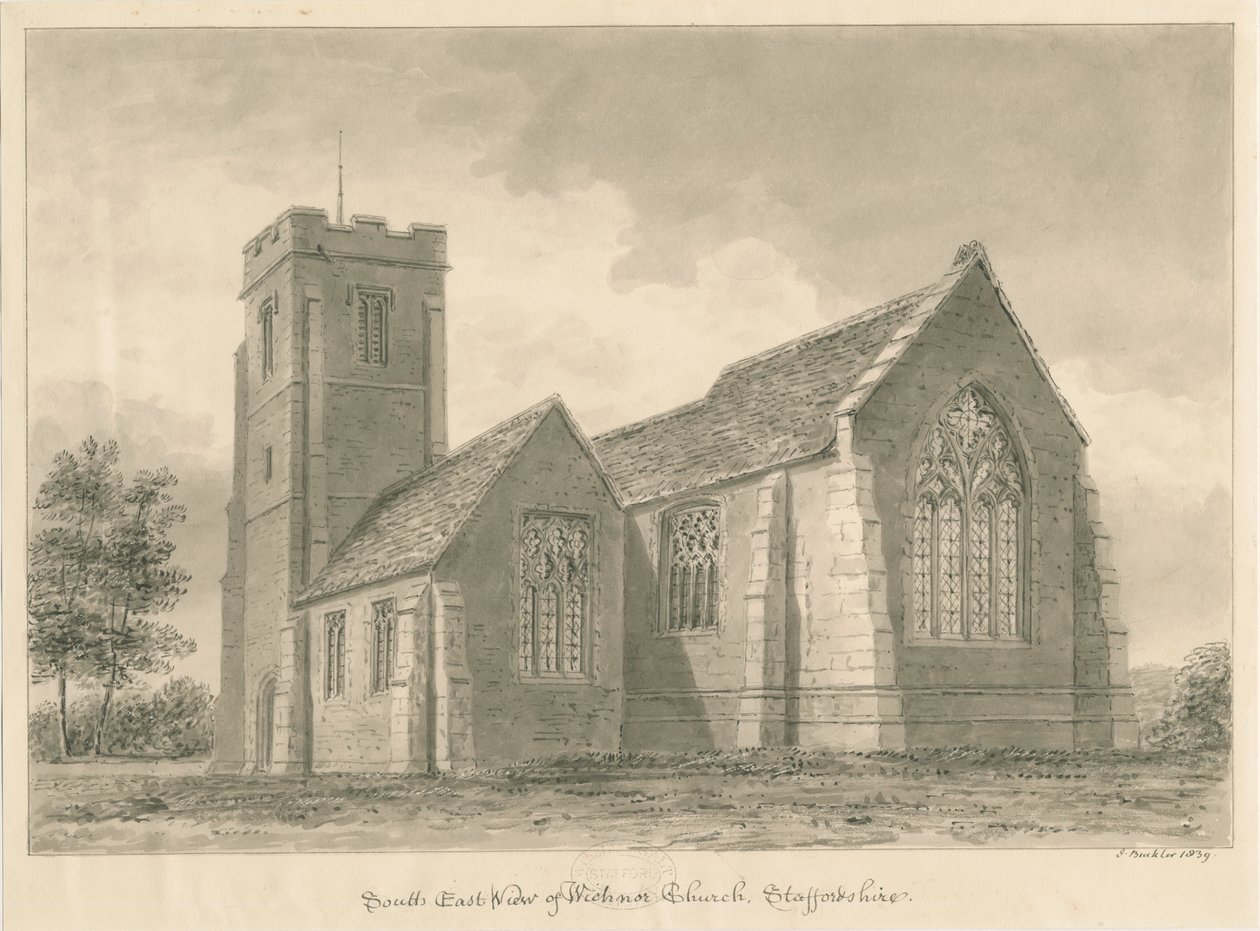 Wichnor Kirke: sepia tegning af John Buckler