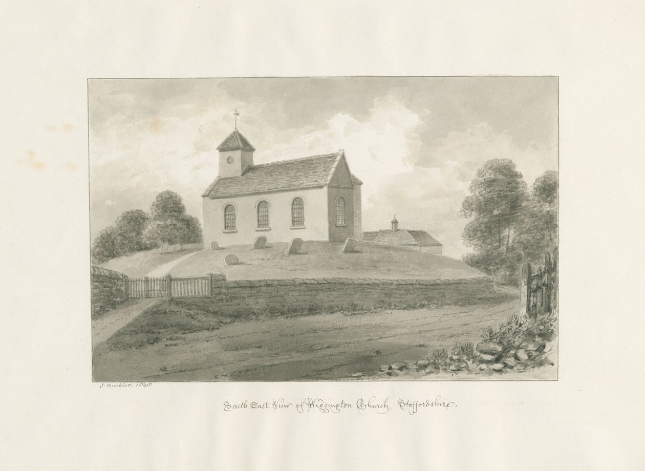 Wigginton Church: sepia tegning, 1848 af John Buckler