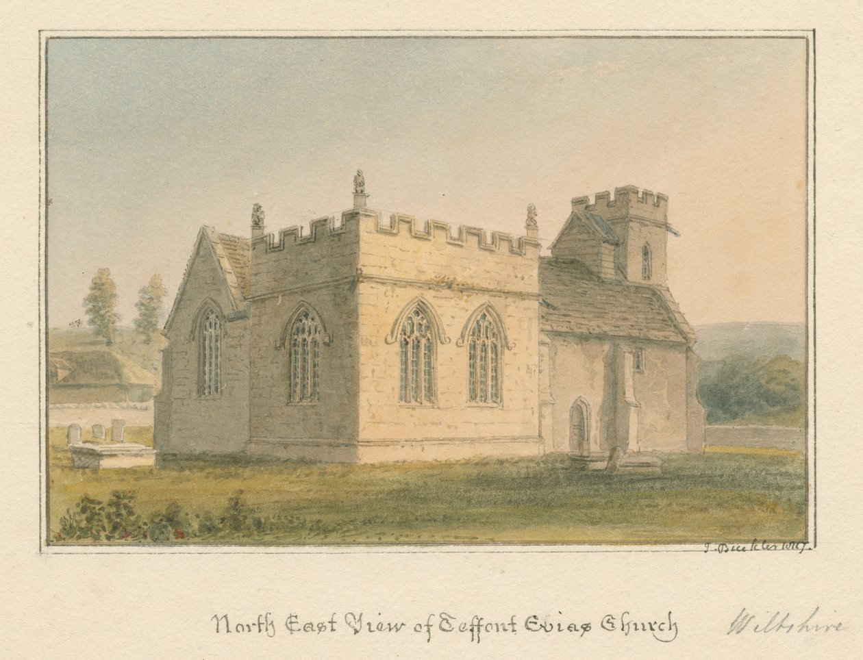 Wiltshire - Teffont Evias kirke, 1817 af John Buckler