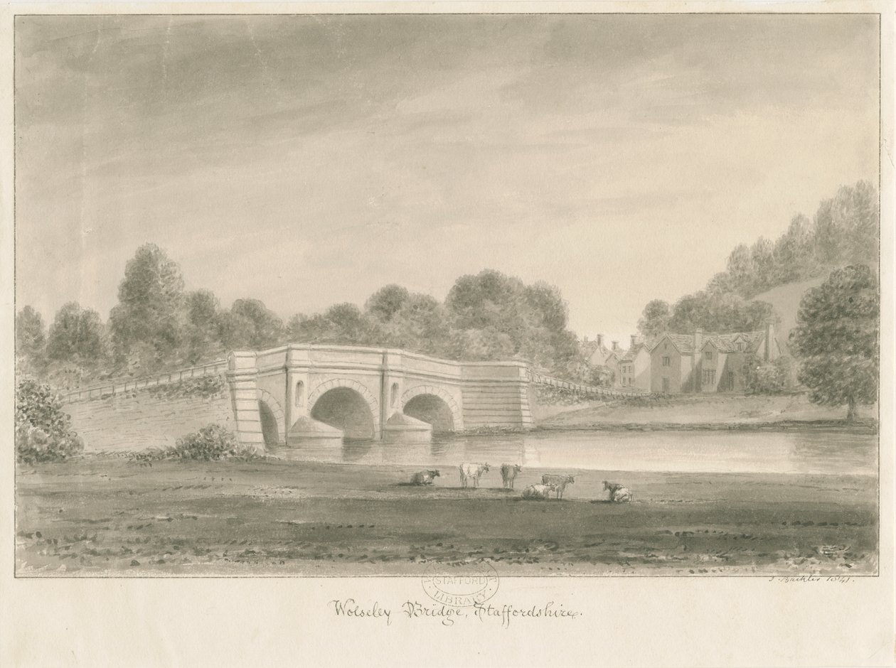 Wolseley Bridge: sepia tegning af John Buckler