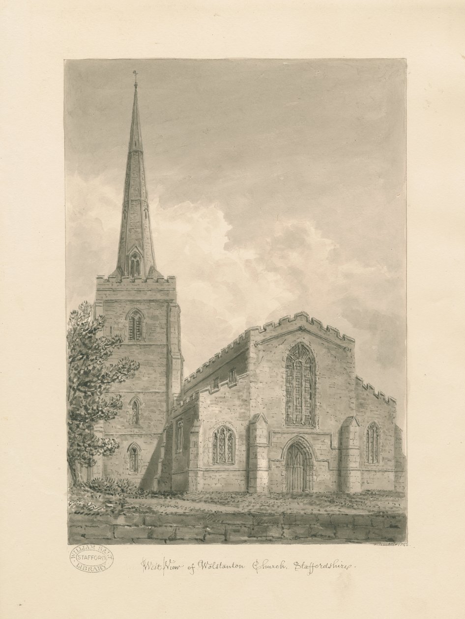 Wolstanton Church: sepia tegning af John Buckler
