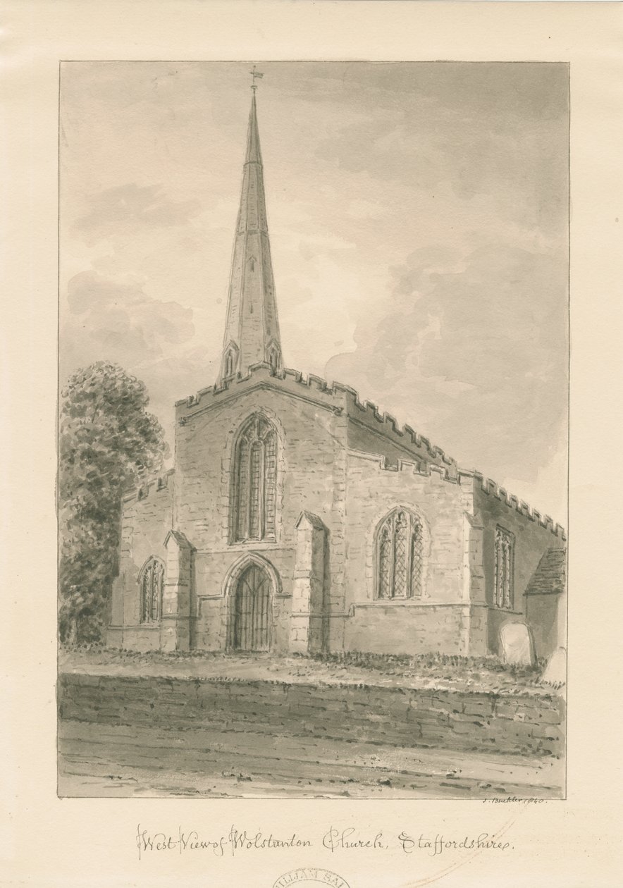 Wolstanton Church: sepia tegning af John Buckler