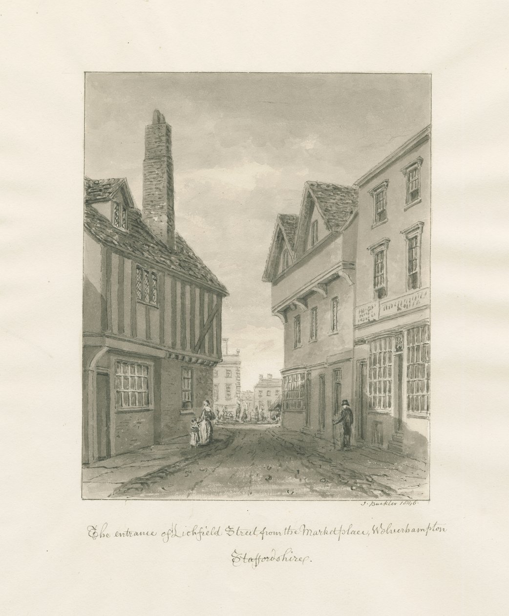 Wolverhampton - Lichfield Street: sepia tegning af John Buckler