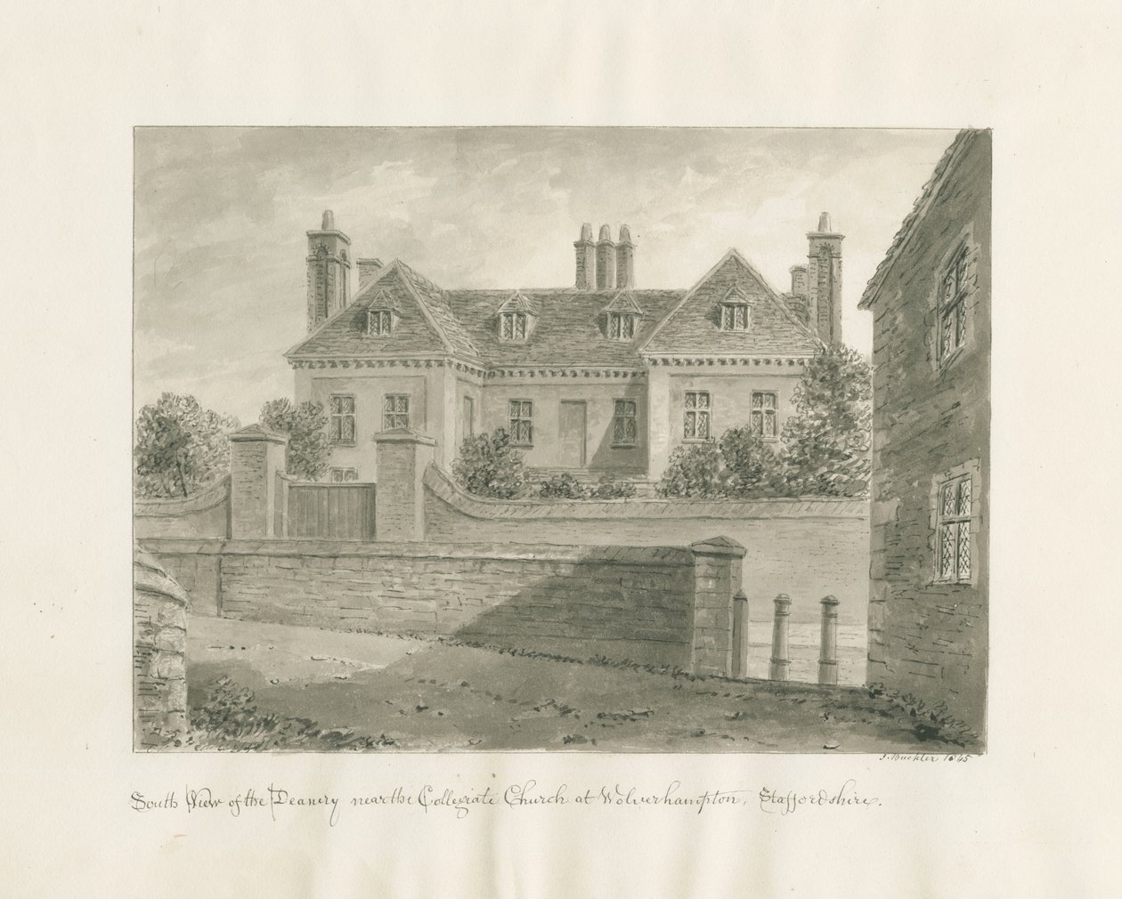 Wolverhampton - The Deanery House: sepia drawing, 1845dani af John Buckler