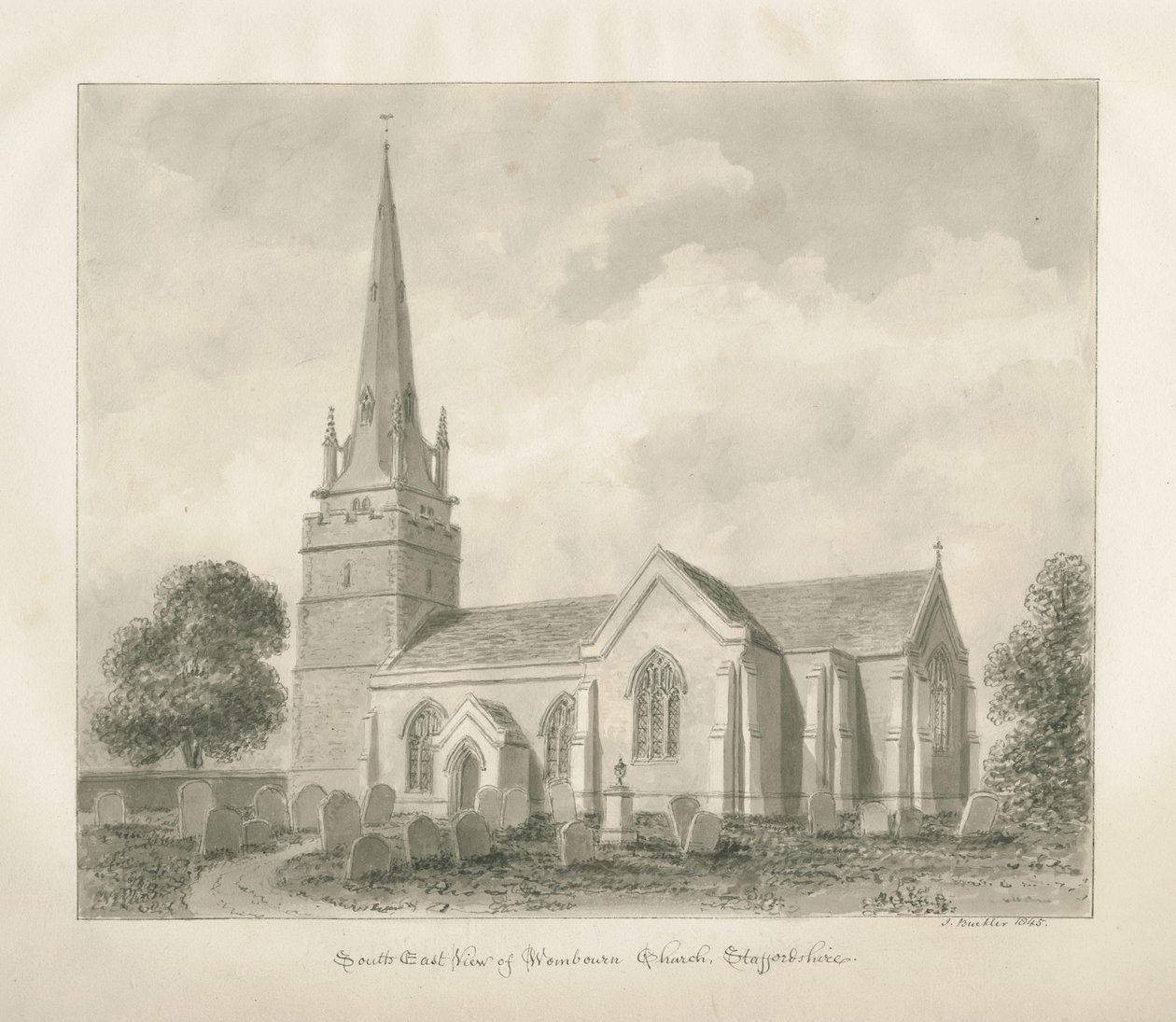 Wombourne Church: sepia drawing, 1845dani af John Buckler