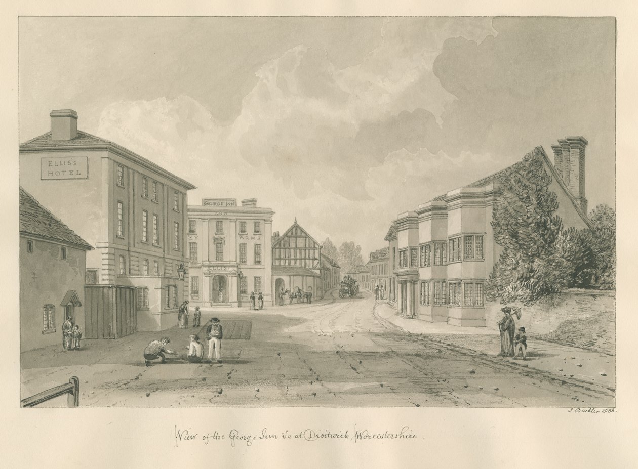 Worcestershire - Droitwich - George Inn: sepia-tegning, 1833 af John Buckler