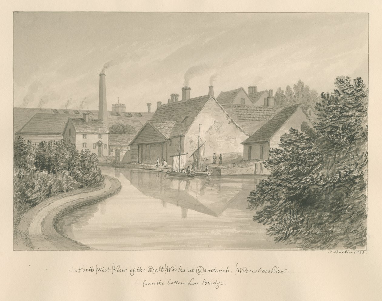 Worcestershire - Droitwich - Saltværk: sepia-tegning, 1833 af John Buckler
