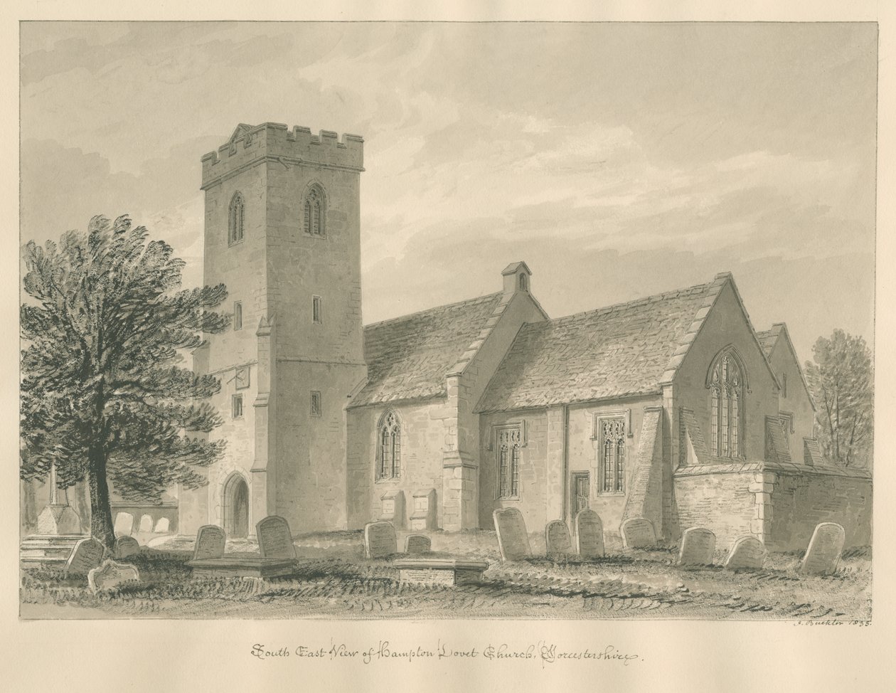 Worcestershire - Hampton Lovett Church: sepia drawing, 1833dani af John Buckler