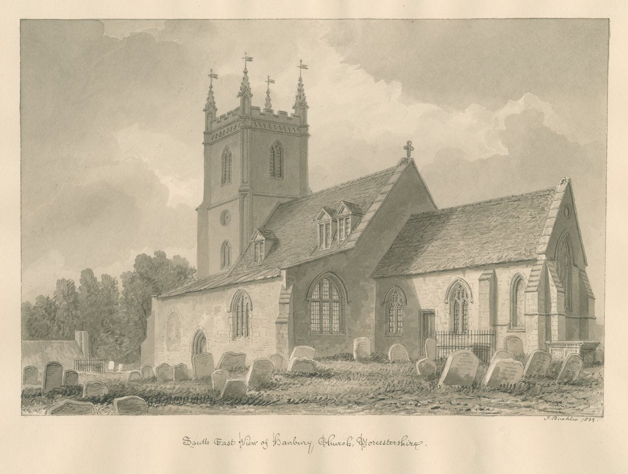 Worcestershire - Hanbury Church: sepia drawing, 1833dani af John Buckler