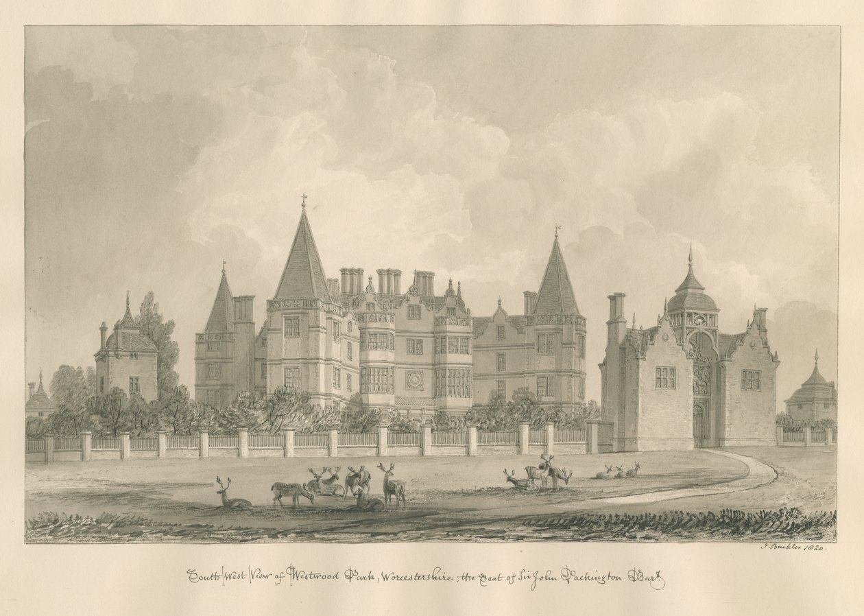 Worcestershire - Westwood Park: sepia-tegning, 1820 af John Buckler