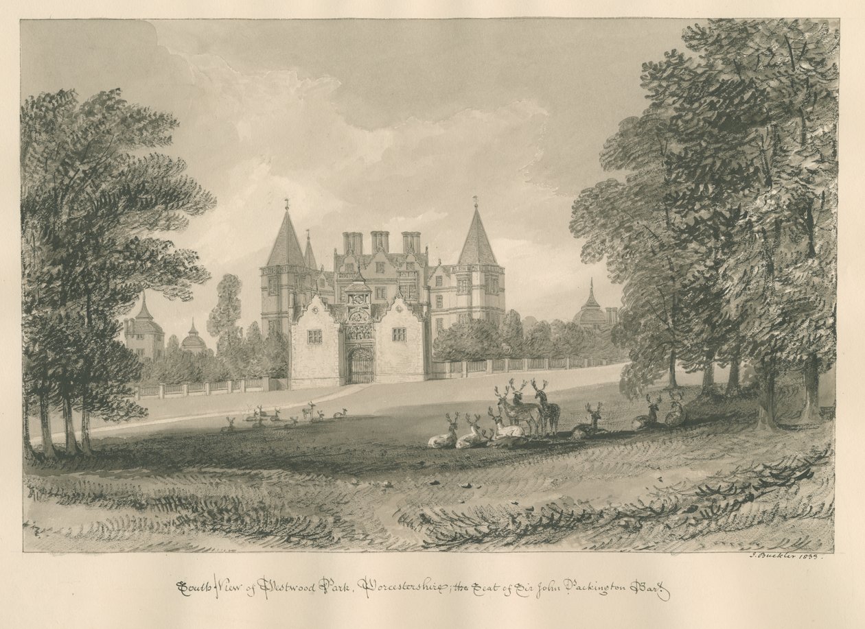 Worcestershire - Westwood Park: sepia-tegning, 1833 af John Buckler