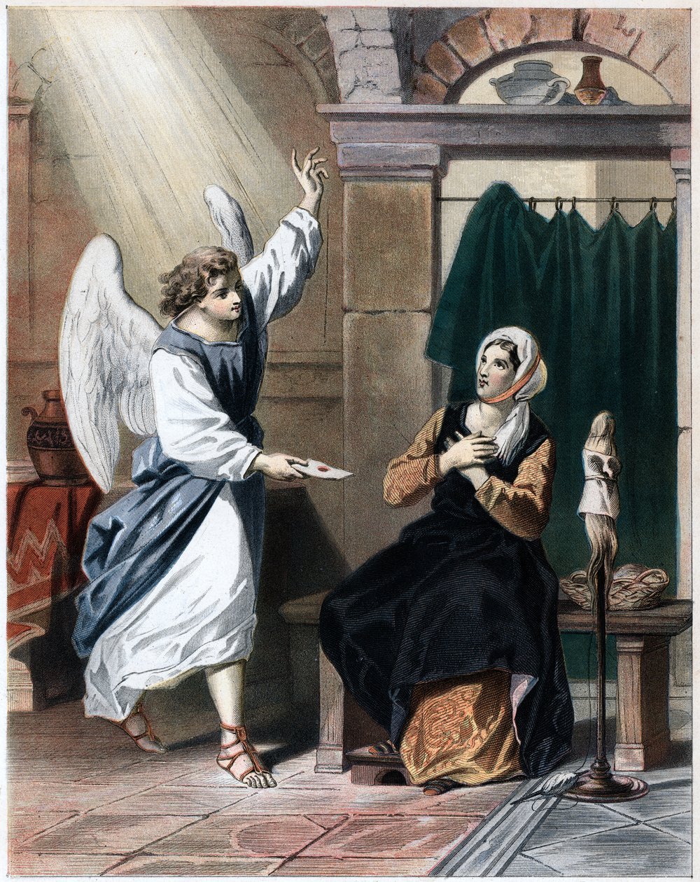 Engel bringer et brev fra Gud til Christiana, c1850 af John Bunyan Bristol