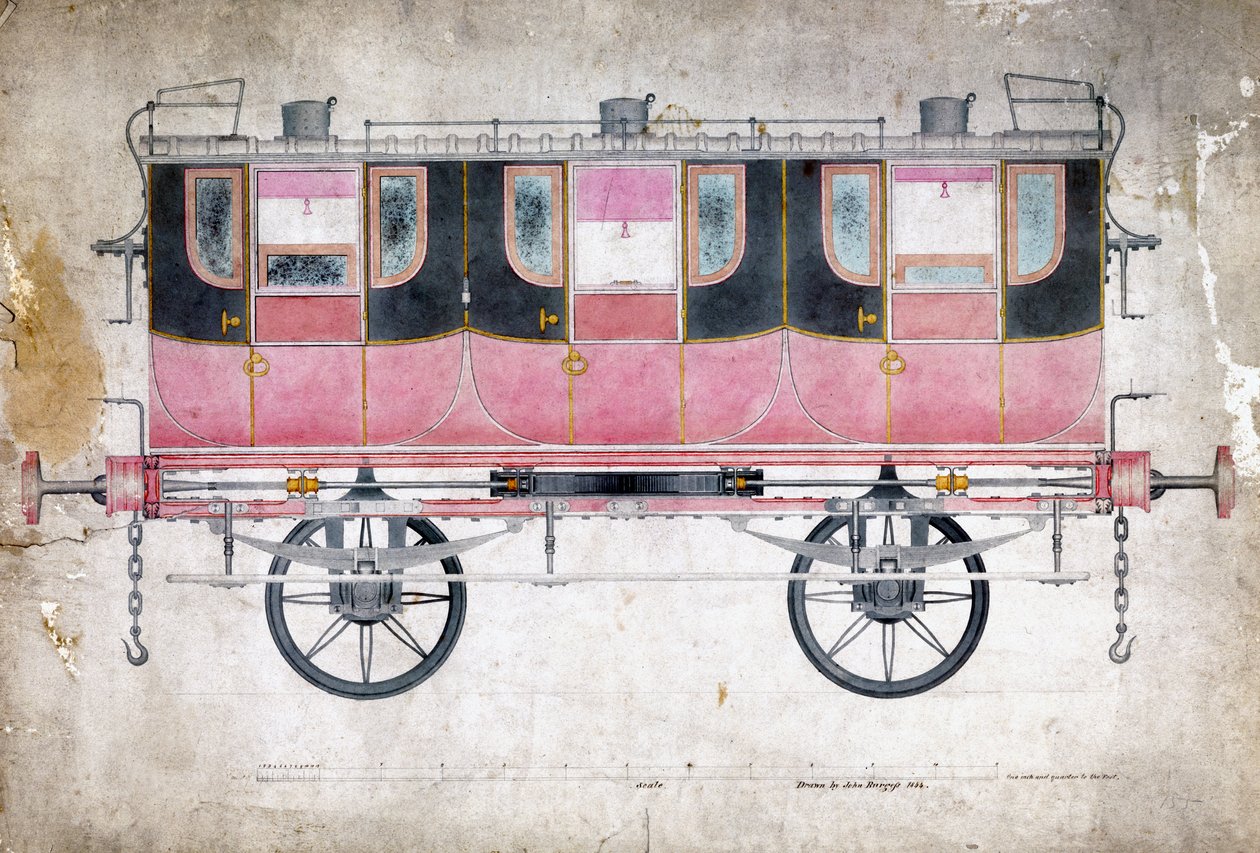 Manchester & Leeds Railway førsteklasses vogn, ca. 1844 af John Burgess