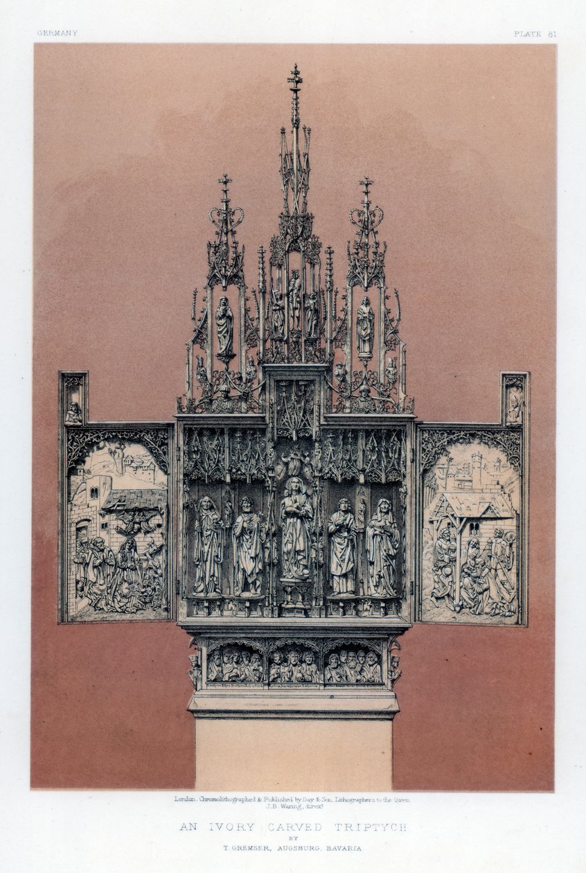 En elfenbensudskåret triptykon, 1800-tallet. af John Burley Waring