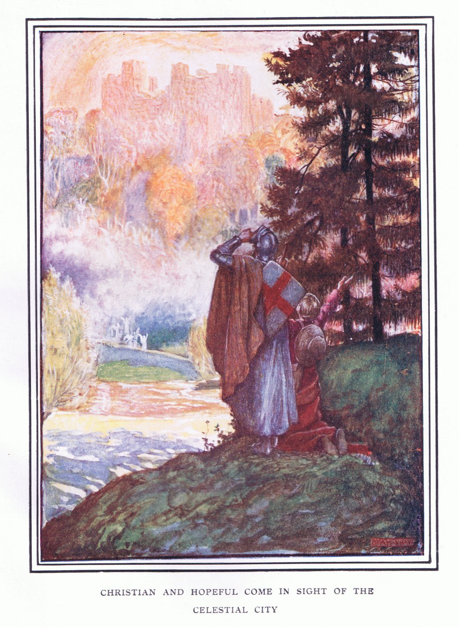 Kristne og håbefulde kommer i syne af den himmelske by af John Byam Liston Shaw